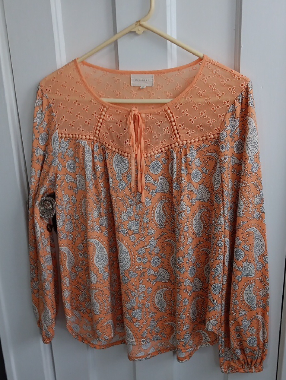 MELLODAY Orange Paisley Eyelet Peasant Tunic